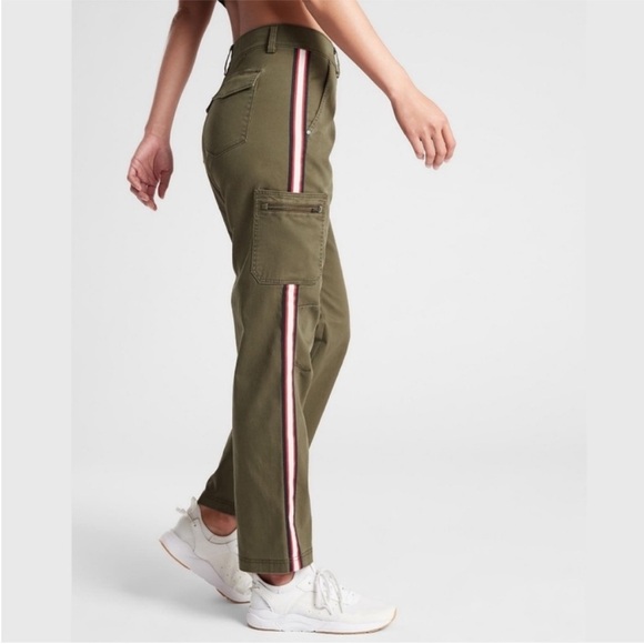 BOGO! Athleta Summit Utility Cargo Pants Olive Green High Rise Striped 4 - Picture 11 of 11
